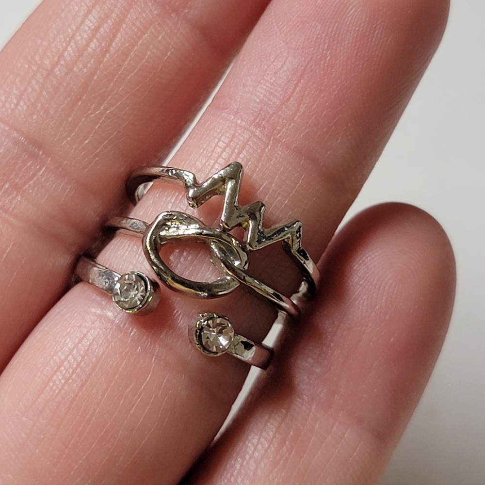 Three Stacking Rings - Love Knot - Heart Beat - Open Rhinestone - Picture 4 of 9